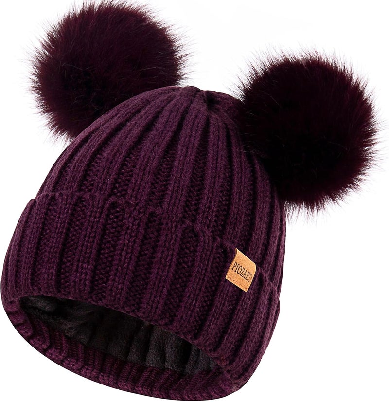 PIOZAED Women's Winter Warm Knit Beanie with Faux Fur Pom Skull Cap Cozy Fleece Lined Hat for Women - Image 1